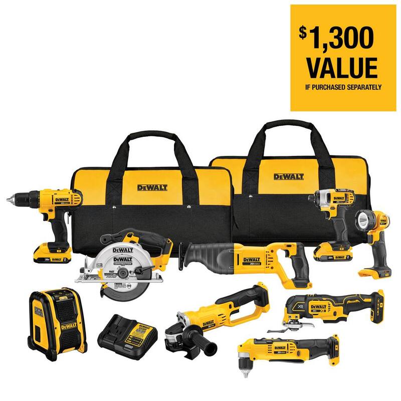 Herramientas combinadas inalámbricas DEWALT 20V MAX de 9 piezas y ventilador para sitio de trabajo 20V MAX con (2) baterías de 20V 2.0Ah y cargador - DCK940D2WCE512B
