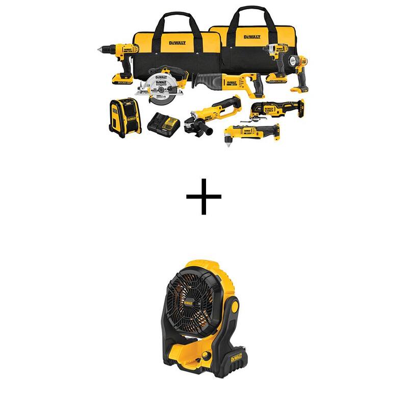 Herramientas combinadas inalámbricas DEWALT 20V MAX de 9 piezas y ventilador para sitio de trabajo 20V MAX con (2) baterías de 20V 2.0Ah y cargador - DCK940D2WCE512B