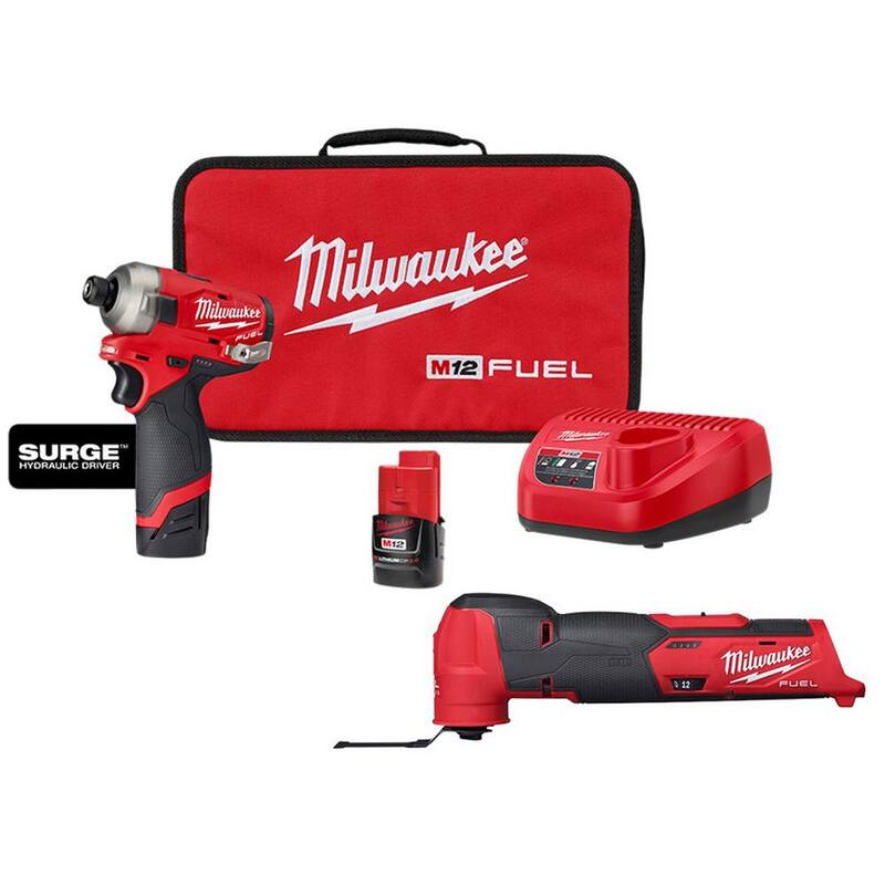 Paquete combinado Milwaukee M12 FUEL 12V Lithium-Ion Brushless Cordless SURGE 1/4 in. Hex Impact Driver and Oscillating Multi-Tool - 2551-22-2526-20.