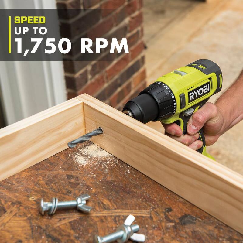 Juego de Taladro/Atornillador inalámbrico RYOBI ONE+ de 18V con broca de 1/2 pulgadas, y batería de 1.5 Ah y cargador - PCL206K1
