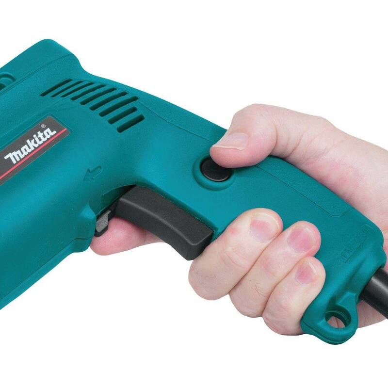 Broca eléctrica de velocidad variable de 3/8 pulg. con llave y estuche rígido - 6408K de Makita de 4.9 amperios y bajo nivel de ruido (79dB)