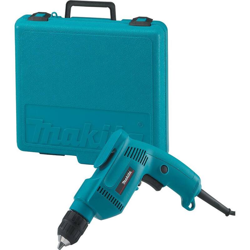 Broca eléctrica de velocidad variable de 3/8 pulg. con llave y estuche rígido - 6408K de Makita de 4.9 amperios y bajo nivel de ruido (79dB)