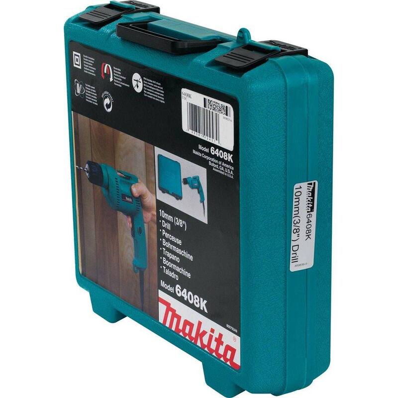 Broca eléctrica de velocidad variable de 3/8 pulg. con llave y estuche rígido - 6408K de Makita de 4.9 amperios y bajo nivel de ruido (79dB)