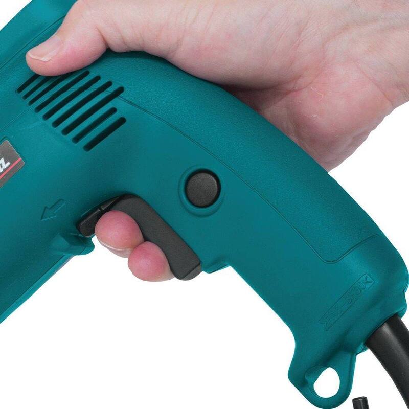 Broca eléctrica de velocidad variable de 3/8 pulg. con llave y estuche rígido - 6408K de Makita de 4.9 amperios y bajo nivel de ruido (79dB)