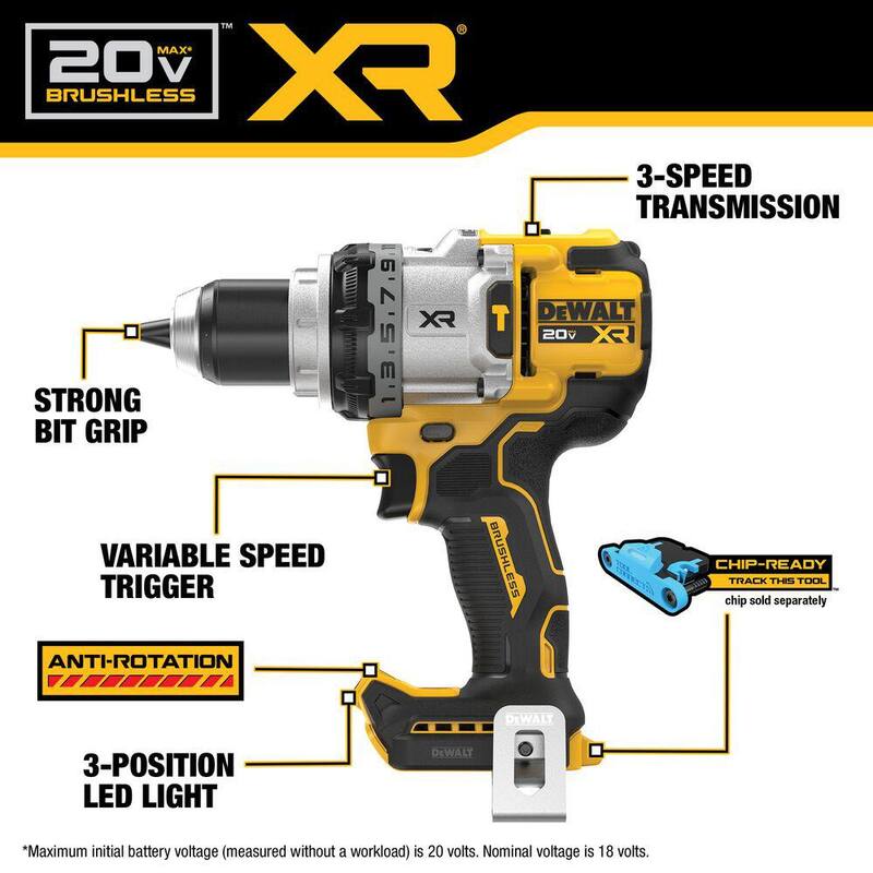 Broca de martillo inalámbrica sin escobillas DEWALT 20V MAX XR de 1/2 pulgadas (solo herramienta) - DCD1007B