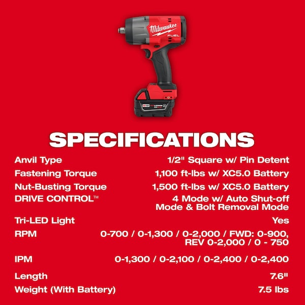 Milwaukee Tool M18 FUEL 1/2 in. High Torque Impact Wrench with Friction Ring & Grease Gun Combo Kit - 2967-22GG