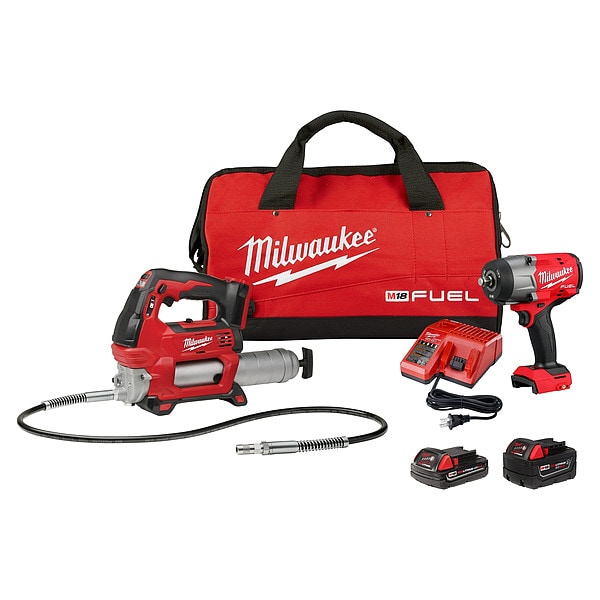 Milwaukee Tool M18 FUEL 1/2 in. High Torque Impact Wrench with Friction Ring & Grease Gun Combo Kit - 2967-22GG