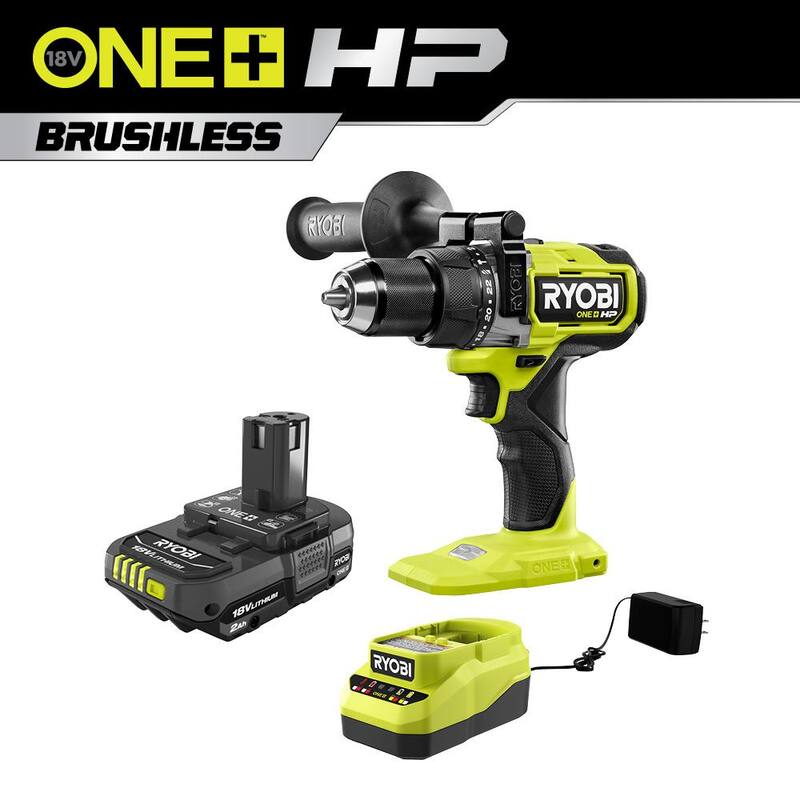 RYOBI ONE+ HP Taladro percutor inalámbrico sin escobillas de 18V con batería de 2.0 Ah y cargador - PBLHM101B-PSK005