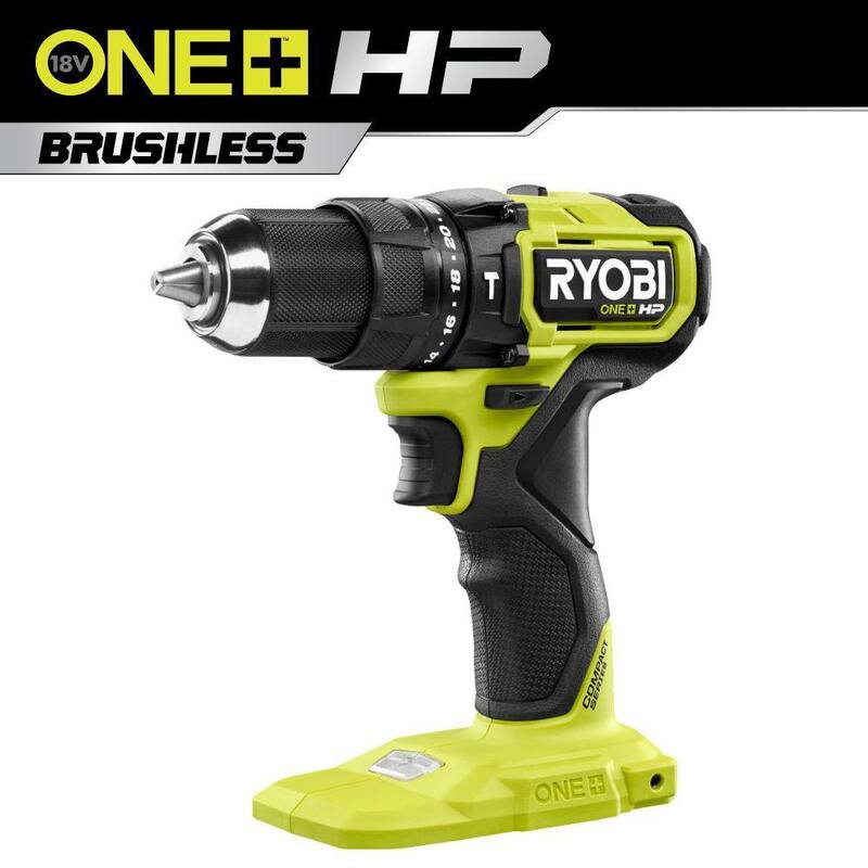 RYOBI ONE+ HP 18V Taladro inalámbrico compacto sin escobillas de 1/2 pulgadas con martillo/controlador (solo herramienta) - PSBHM02B