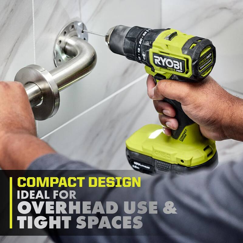 RYOBI ONE+ HP 18V Taladro inalámbrico compacto sin escobillas de 1/2 pulgadas con martillo/controlador (solo herramienta) - PSBHM02B