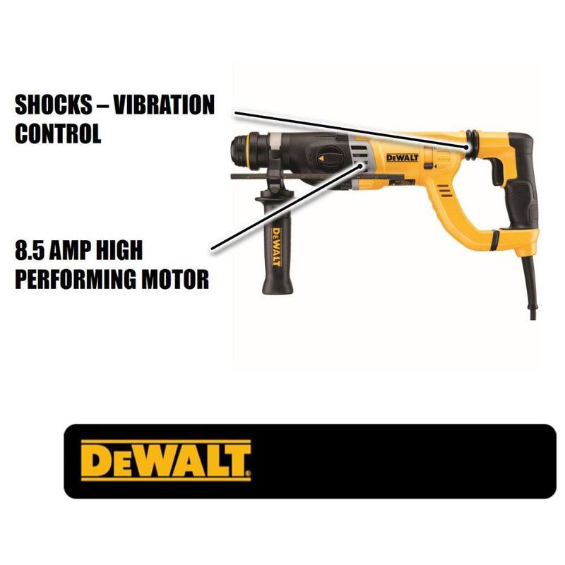 DEWALT 8.5 Amp 1-1/8 in. Kit de taladro percutor rotativo con mango en D con cable SDS-PLUS para concreto/mampostería - D25263K