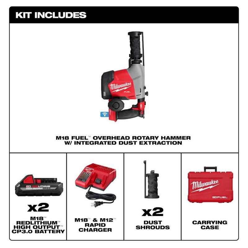 Milwaukee M18 FUEL 18-Volt Lith-Ion Brushless Cordless 5/8 pulgadas SDS-Plus Martillo Giratorio de Cabeza Superior con Kit de Brocas - 3311-22-48-20-7663