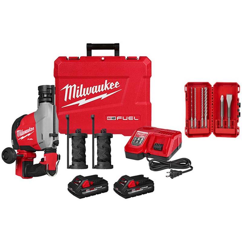 Martillo rotativo inalámbrico Milwaukee M18 FUEL de 18 voltios con tecnología Lith-Ion sin escobillas de 5/8 pulgadas SDS-Plus con kit de brocas - 3311-22-48-20-7662
