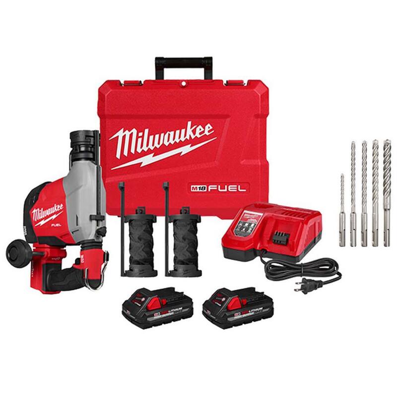 Martillo rotativo Milwaukee M18 FUEL de 18 voltios con tecnología sin escobillas y batería de ion litio de 5/8 pulgadas SDS-Plus con kit de brocas - 3311-22-48-20-7498