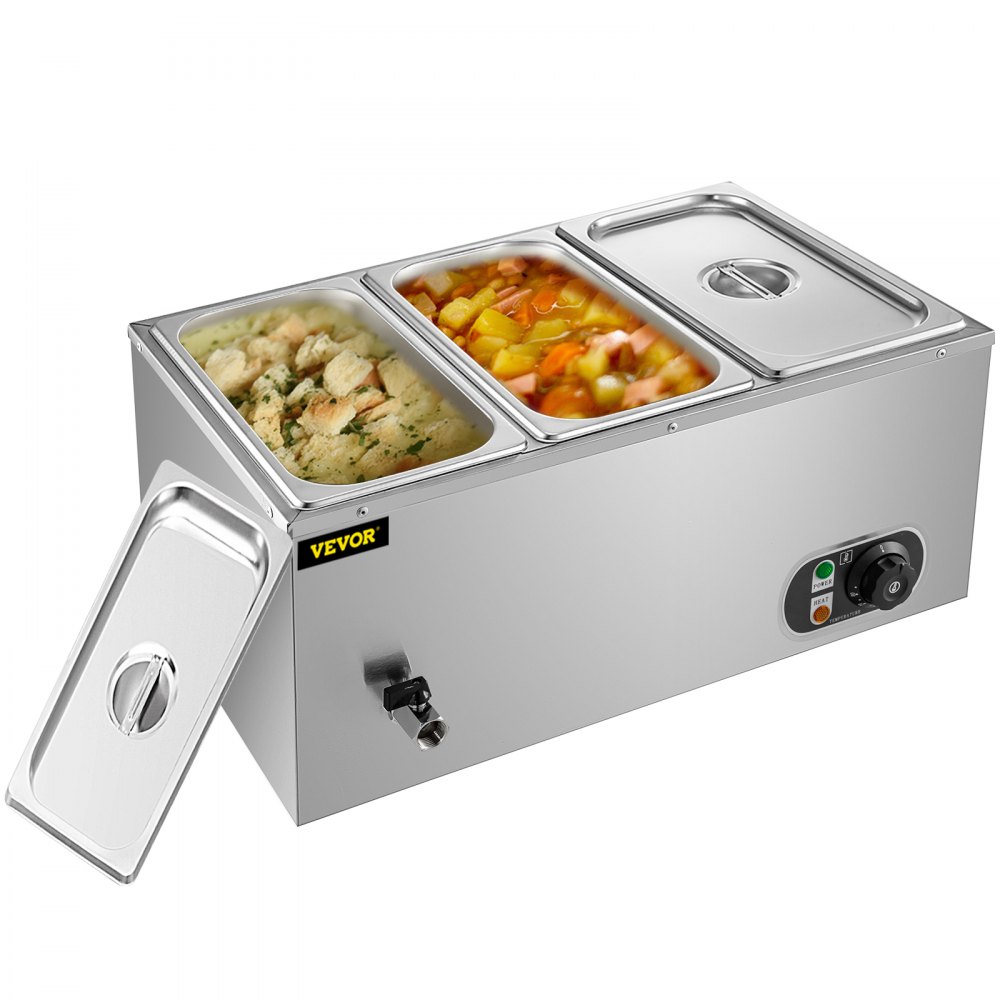 VEVOR Commercial Food Warmer 3-Pan 850W Electric Countertop Steam Table 15cm/6inch Deep Stainless Steel Bain Marie Buffet Food Warmer Large Capacity 7 Quart/Pan for Catering and Restaurants - BWTCXTC3C00000001V1