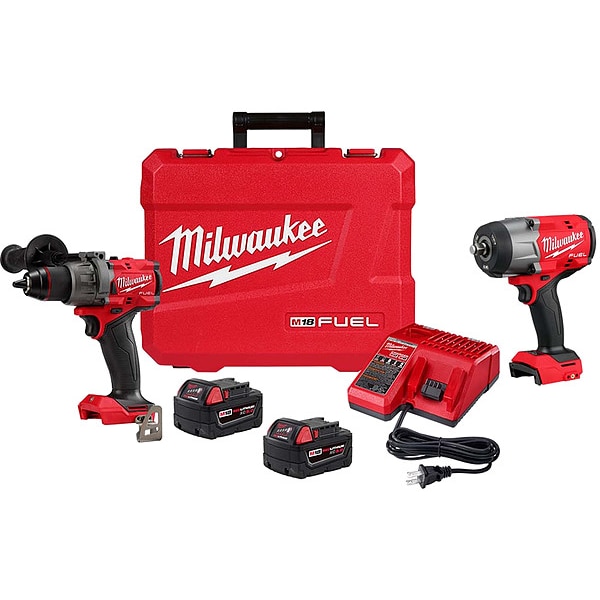 Milwaukee Tool M18 FUEL Cordless Drill/Driver + HTIW Kit, Includes Batteries (5.0 Ah) & Charger - 2903-22, 2967-20