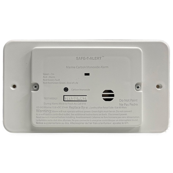 Safe-T-Alert 62 Series Marine Carbon Monoxide - White - Flush Mount - 12V w/Relay   Trim Ring - 62-542-TR-WT