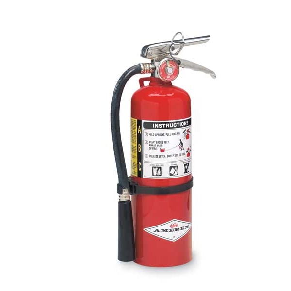 Amerex Fire Extinguisher, Class ABC, UL Rating 2A:10B:C, Discharge Time 14 sec, 5 lb capacity, 18 ft Range - B424