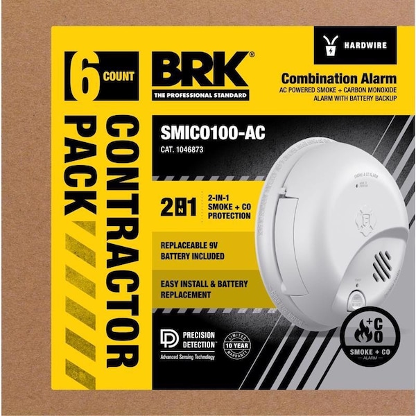 Brk BRK Hard-Wired w/Battery Back-Up Ionization Smoke and Carbon Monoxide Detector 6 pk - 1046873