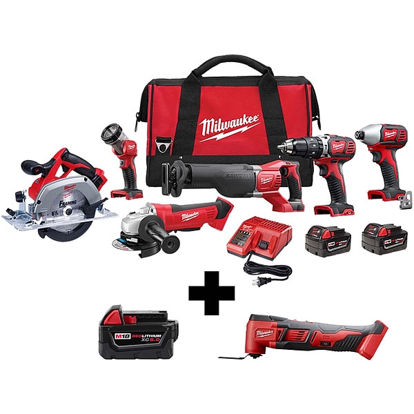 Milwaukee Tool M18 6Tool Kit, M18 XC5.0 Batt, MultiTool - 2696-26, 48-11-1850, 2626-20