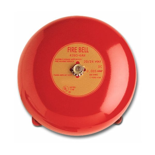 Edwards Signaling Fire Bell, Red, H 3 11/32 x L 6 x W 6 In - 439D-6AW-R