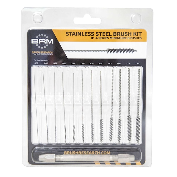 Brush Research Manufacturing 81AKIT Miniature Stainless Steel Deburring Brush Kit-Inch Sizes (12 Per Pack) - 81AKIT
