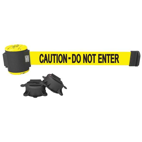 Banner Stakes Magnetic Retractable Belt Barrier, Wall Mount, Yellow, Belt Message: Caution - Do Not Enter - MH5002