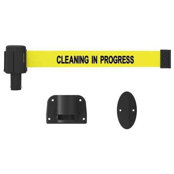 Banner Stakes Retractable Belt Barrier, Yellow, 15 ft Length, Cleaning in Progress - PL4110