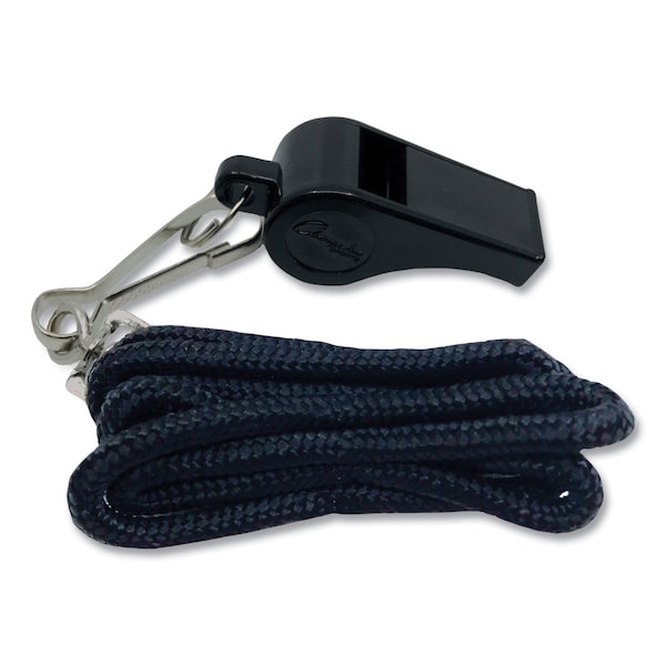Champion Sports Sports Whistle with Black Nylon Lanyard, Plastic, Black, PK12, 12PK - BP601