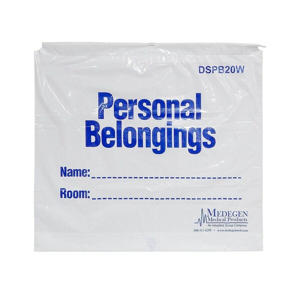 Medegen Medical Products Patient Blngng Bag, 20x18x3", Wht/Bl, PK250 - DSPB20W