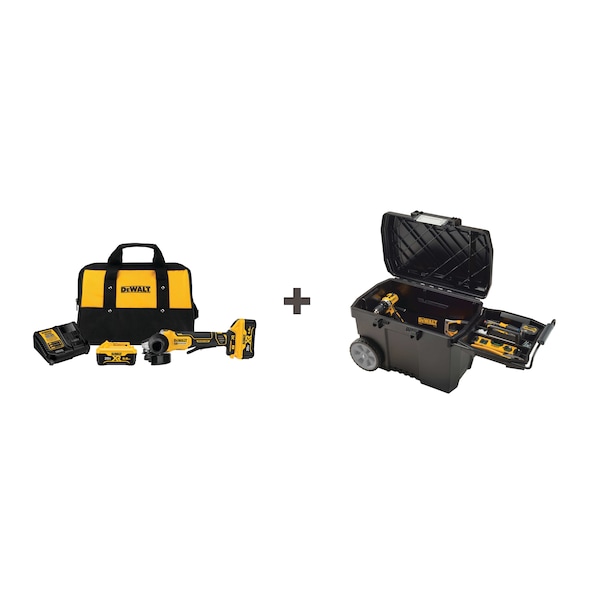 Dewalt Angle Grinder Kit, 20V DC, 4-1/2 in. Wheel Dia, Includes 24 in W x 16-1/2 in H Rolling Chest - DCG413R2/DWST33090