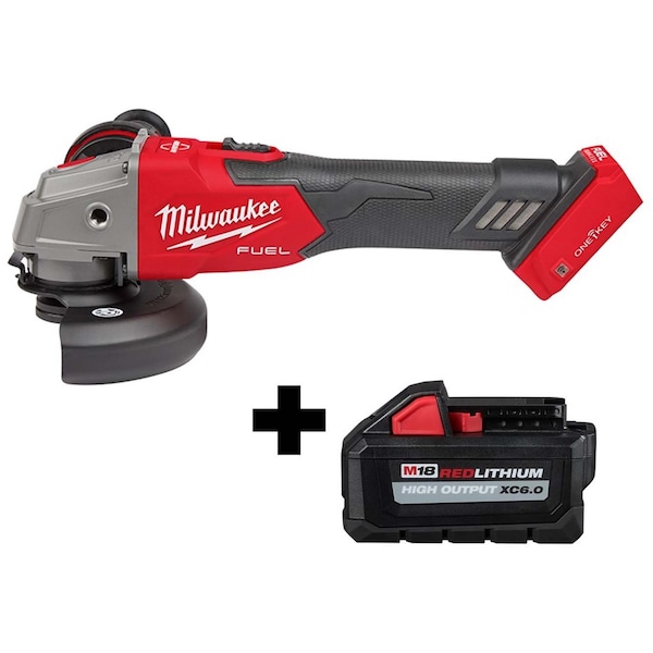 Milwaukee Tool Angle Grinder, Standard Head, Barrel Grip, 18V DC, Wheel Diameter 4 1/2 in, Includes Battery (6.0 Ah) - 2883-20, 48-11-1865