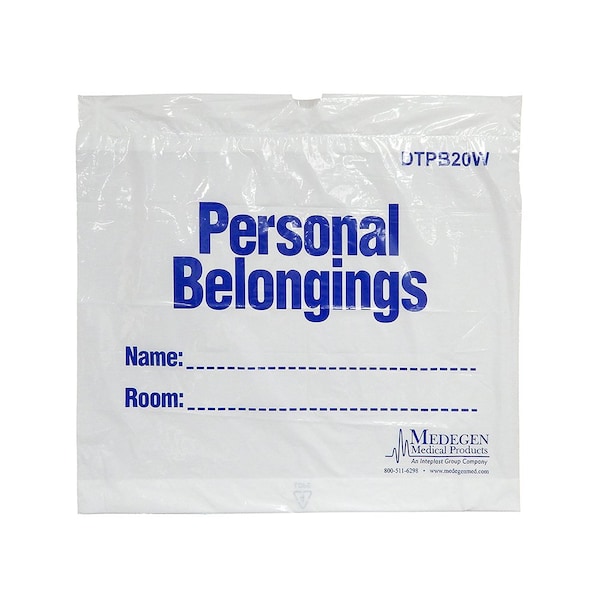 Medegen Medical Products Patient Belngng Bag, 20x18x3, Wht/Bl, PK250 - DTPB20W