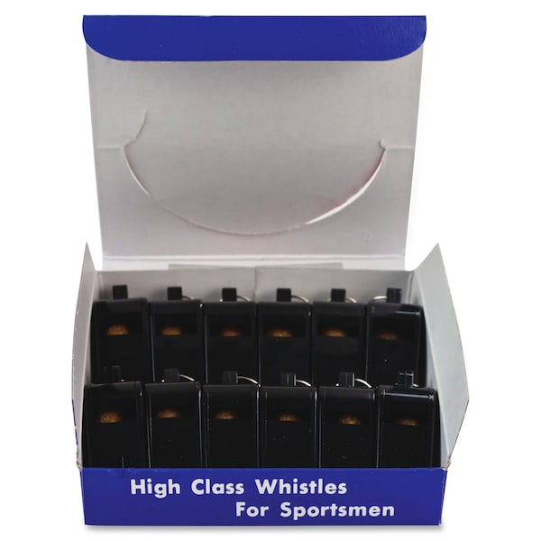 Champion Sports Whistle, Plastic, Medium Weight, Black, PK12 - 601