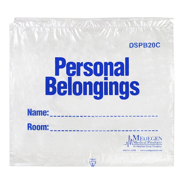 Medegen Medical Products Patient Blngng Bag, 20x18x3", Clr/Bl, PK250 - DSPB20C