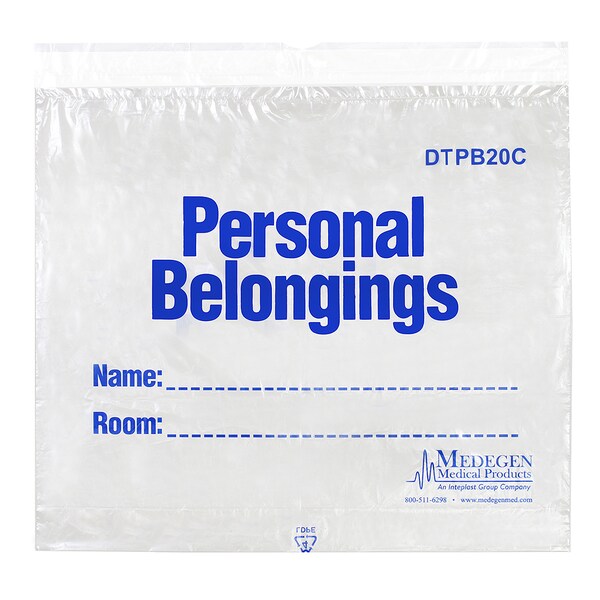 Medegen Medical Products Patient Blngng Bag, 20x18x3", Clr/Bl, PK250 - DTPB20C