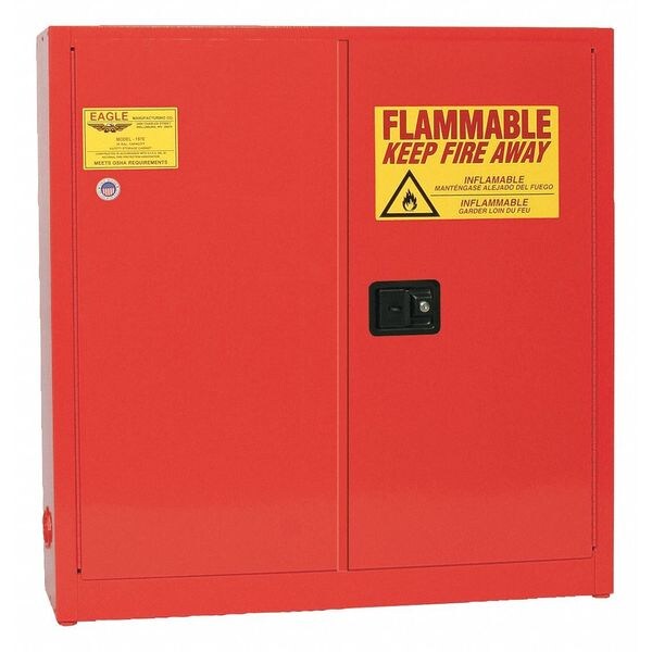 Eagle Mfg Flammables Safety Cabinet, 24 gal, 3 Shelves, Steel, 43 in W x 44 in H x 12 in D, Red - 1975XRED