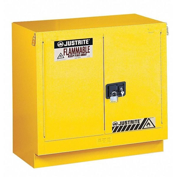 Justrite Flammables Safety Cabinet, 23 gal, 1 Shelves, Steel, 36 in W x 35-3/4" H x 21-5/8 in D, Yellow - 883620