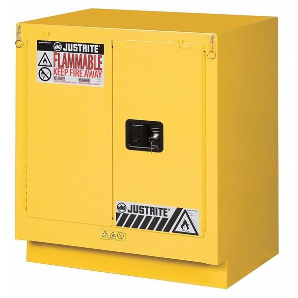 Justrite Flammables Safety Cabinet, 19 gal, 1 Shelves, Steel, 30 in W x 35-3/4" H x 21-5/8 in D, Yellow - 883020