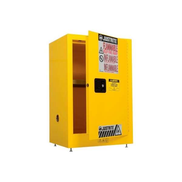 Justrite 12 gal, 1 Shelves, 18-Gauge Steel, 23.25 in W x 35 in H x 18 in D, Yellow - 891200