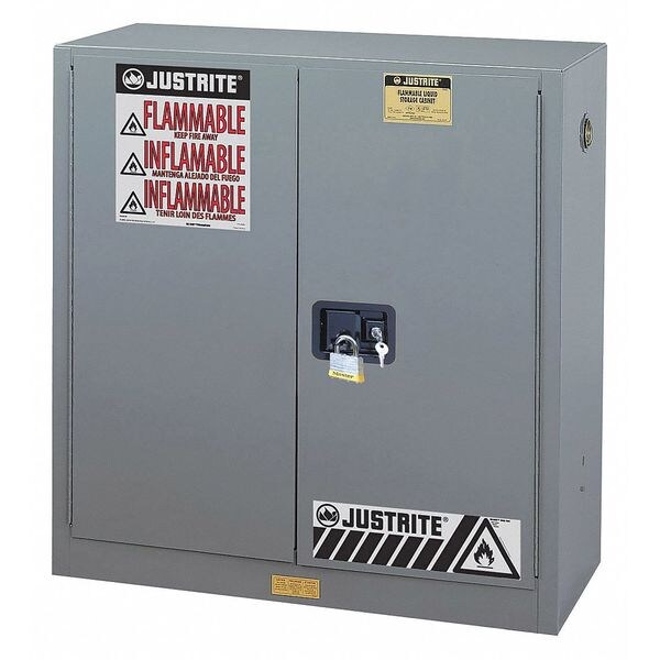 Justrite Flammable Liquid Safety Cabinet, 30 gal, 1 Shelves, Galvanized Steel, 43 in W x 44" H x 18 in D - 893023