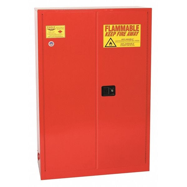 Eagle Mfg Flammables Safety Cabinet, 60 gal, 5 Shelves, Steel, 43 in W x 65 in H x 18 in D, Red - PI4510X