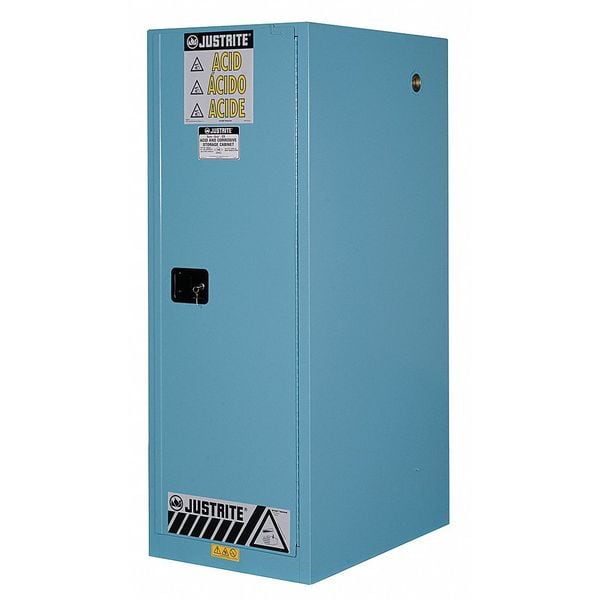 Justrite Corrosives Safety Cabinet, 54 gal, 3 Shelves, Steel, 23 1/4 in W x 65 in H x 34 in D, Blue - 895422