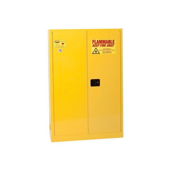 Justrite 45 gal, 2 Shelves, 18-Gauge Steel, 43 in W x 65 in H x Yellow - 4510X