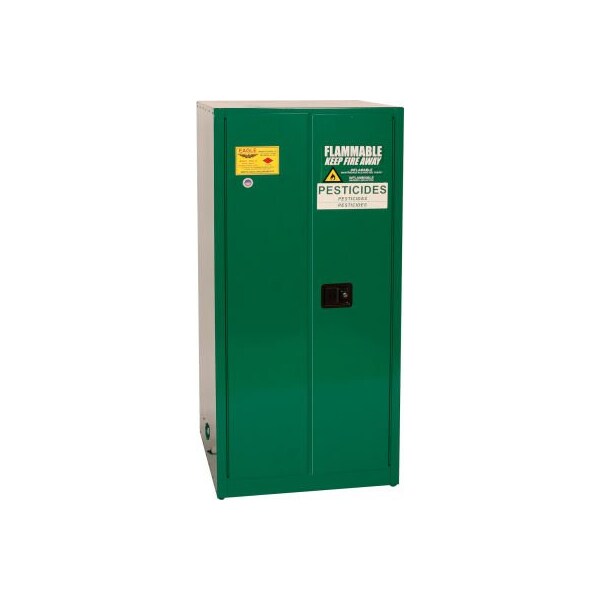 Justrite 60 gal, 2 Shelves, 18-Gauge Steel, 34 in W x 65 in H x Green - PEST6010X