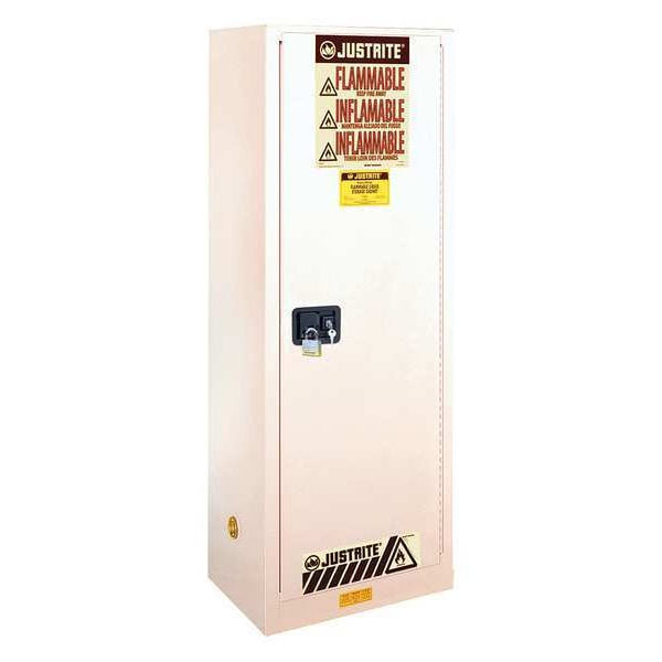 Justrite Flammables Safety Cabinet, 22 gal, 3 Shelves, Steel, 23 1/4 in W x 65 in H x 18 in D, White - 892205