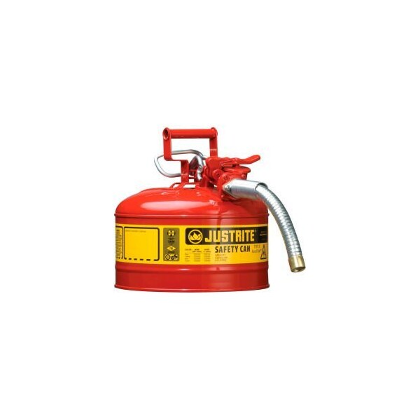 Justrite Safety Can, Steel, 2.5 gal, Red - 7225130