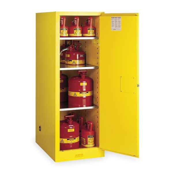 Justrite Flammables Safety Cabinet, 54 gal, 3 Shelves, Steel, 23 1/4 in W x 65 in H x 34 in D, Yellow - 895420