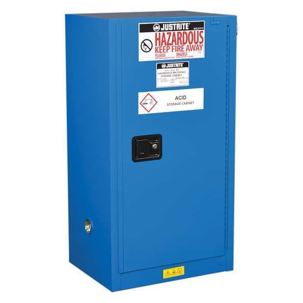 Justrite Hazmat Safety Cabinet, 15 gal, 1 Shelves, Steel, 23 1/4 in W x 44 in H x 18 in D, Blue - 861528