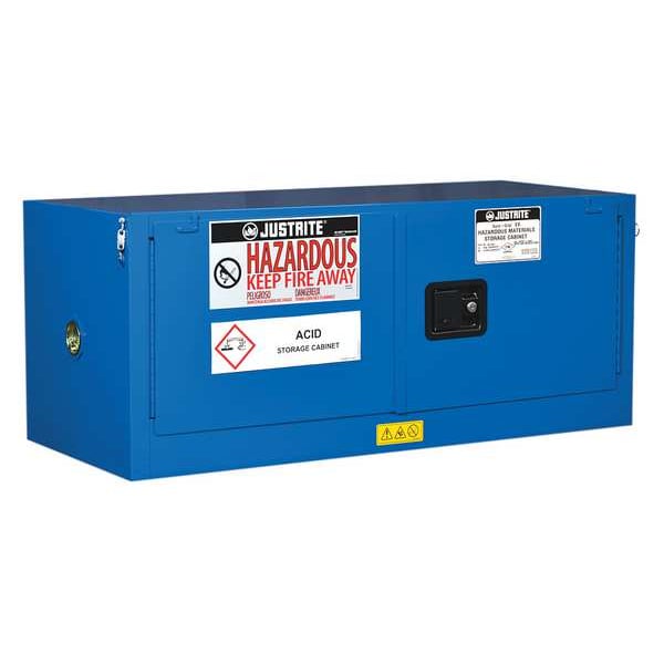 Justrite Hazmat Safety Cabinet, 12 gal, 0 Shelves, Steel, 43 in W x 18 in H x 18 in D, Blue - 861328